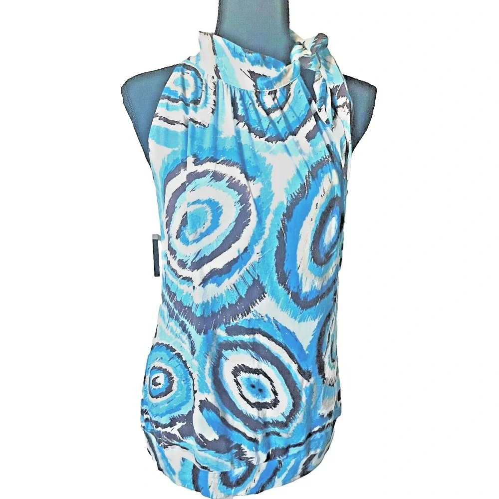 Michael Kors Blue Abstract Halter Top Women's Medium Resort Coastal Vacation